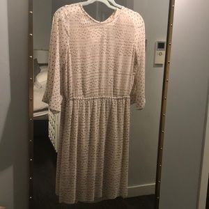 Club Monaco polka dot pleated silk 3/4 sslv dress